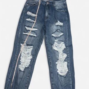Telepatia Ripped straight-leg blue jeans #rippedjeans